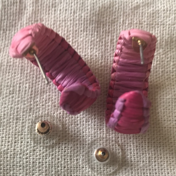 J.Crew Factory Raffia Wrapped Hoop Earrings Pink Ombre - Picture 5 of 5
